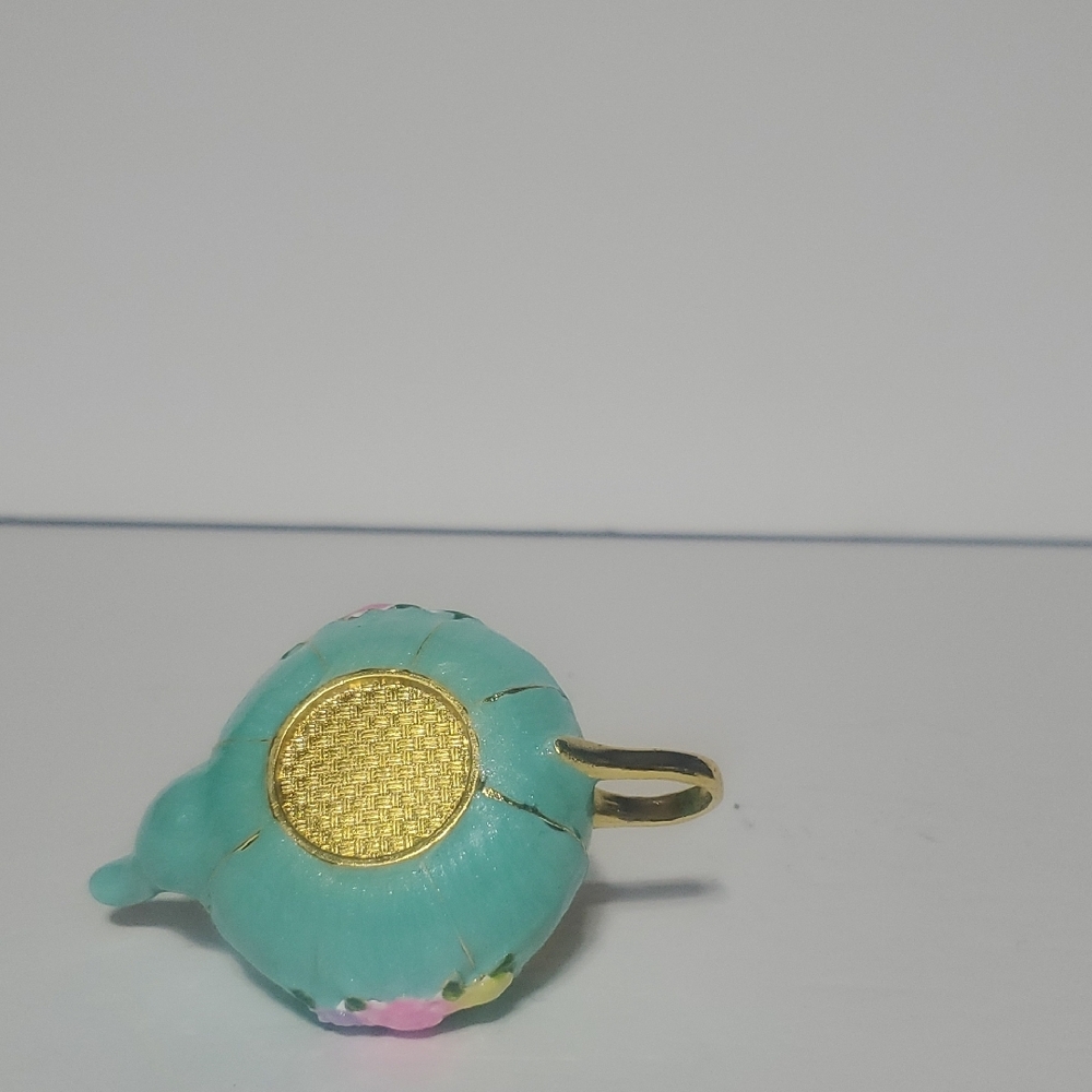 Floral Teal Miniature Teapot Trinket Box - Picture 3 of 12